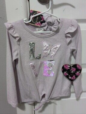 btween Lavender Long Sleeve Top with Sequin LOVE & Butterfly